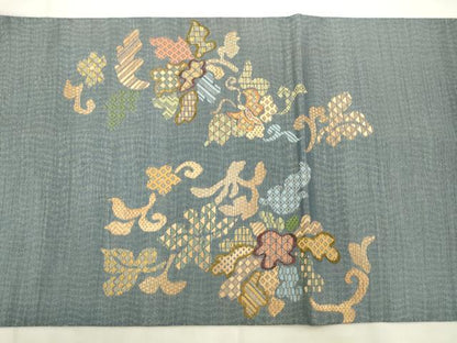 平和屋着物●太鼓柄袋帯　花蝶文　金糸　正絹　逸品　AABM4639pf