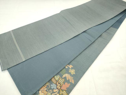 平和屋着物●太鼓柄袋帯　花蝶文　金糸　正絹　逸品　AABM4639pf