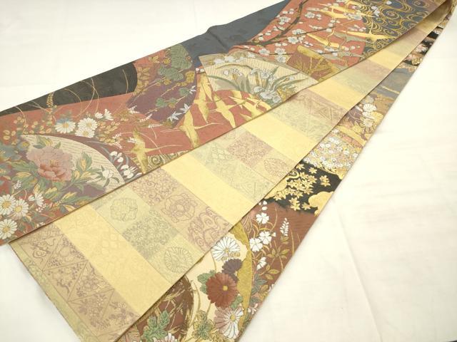 平和屋着物●両面両方向全通柄袋帯　琳派百図　京の祭時記　金糸　正絹　逸品　AABM4643pf