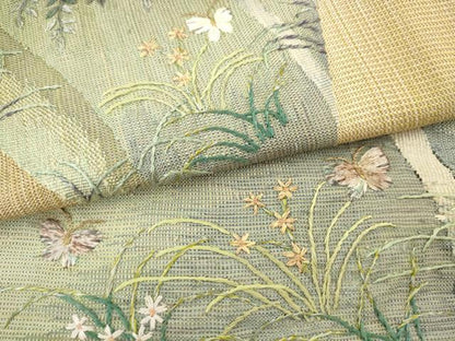 平和屋着物●太鼓柄袋帯　総刺繍　風景花蝶文　正絹　逸品　AABM4654pf