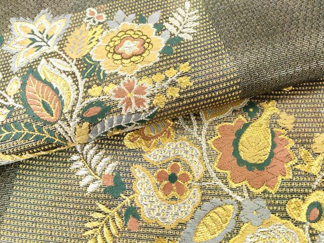 平和屋着物●染色作家　草野一騎　六通柄袋帯　草花文　金銀糸　正絹　逸品　AABM4655pf