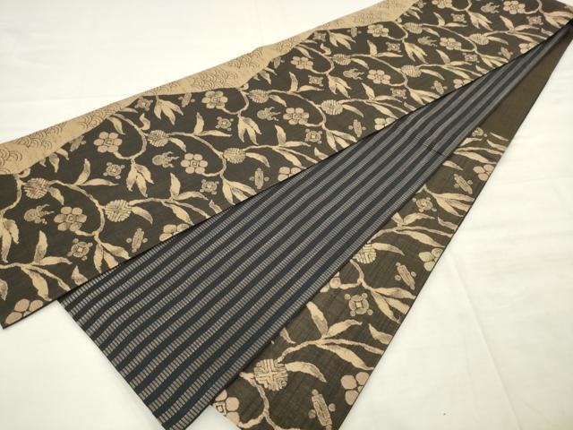 平和屋着物●六通柄袋帯　まわた紬　笹蔓文　正絹　逸品　AABM4662pf