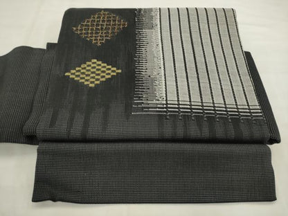平和屋本店●ワンタッチつけ帯　菱文　黒地　やまと誂製　正絹　逸品　AABM4687pf