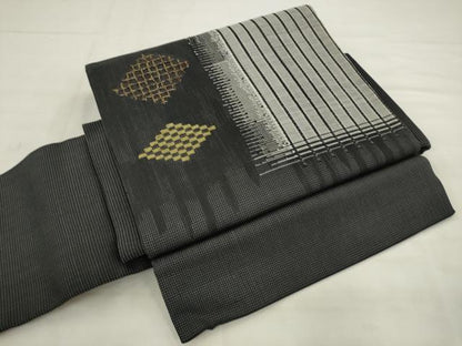 平和屋本店●ワンタッチつけ帯　菱文　黒地　やまと誂製　正絹　逸品　AABM4687pf