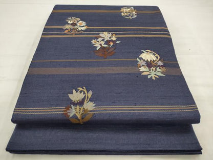 平和屋着物●太鼓柄袋帯　すくい織　草花文　正絹　逸品　AABM4693pf