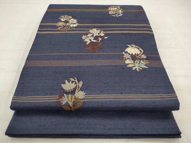 平和屋着物●太鼓柄袋帯　すくい織　草花文　正絹　逸品　AABM4693pf