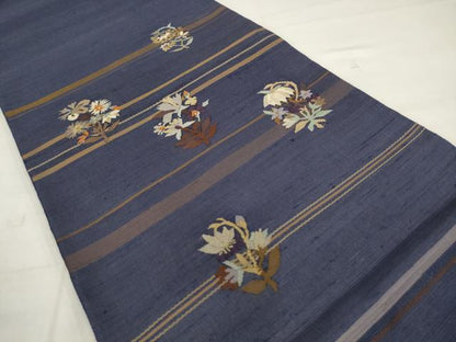 平和屋着物●太鼓柄袋帯　すくい織　草花文　正絹　逸品　AABM4693pf