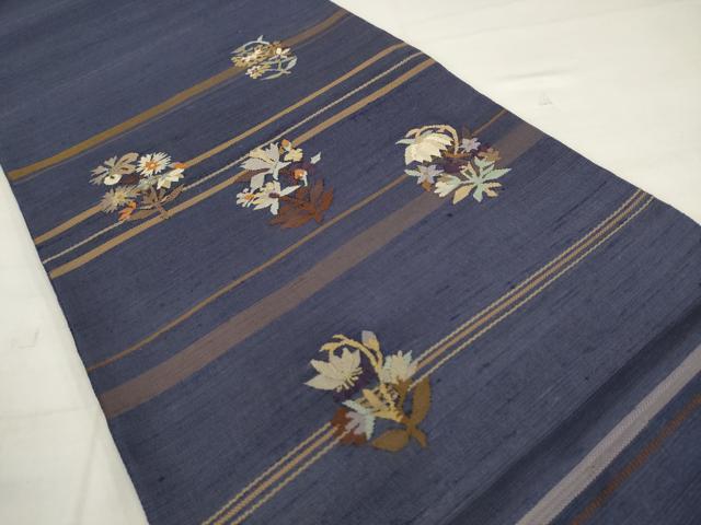 平和屋着物●太鼓柄袋帯　すくい織　草花文　正絹　逸品　AABM4693pf