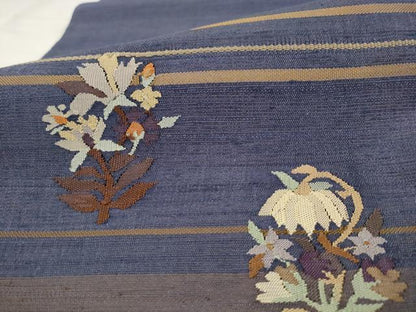 平和屋着物●太鼓柄袋帯　すくい織　草花文　正絹　逸品　AABM4693pf