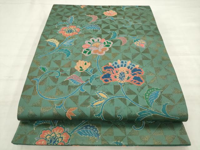 平和屋着物●ファッションデザイナー　HIROKO KOSHINO　コシノヒロコ　六通柄袋帯　更紗花文　金糸　正絹　逸品　AABM4695pf