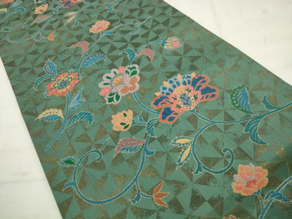 平和屋着物●ファッションデザイナー　HIROKO KOSHINO　コシノヒロコ　六通柄袋帯　更紗花文　金糸　正絹　逸品　AABM4695pf
