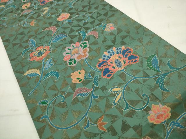 平和屋着物●ファッションデザイナー　HIROKO KOSHINO　コシノヒロコ　六通柄袋帯　更紗花文　金糸　正絹　逸品　AABM4695pf
