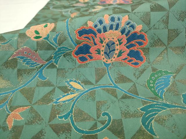 平和屋着物●ファッションデザイナー　HIROKO KOSHINO　コシノヒロコ　六通柄袋帯　更紗花文　金糸　正絹　逸品　AABM4695pf