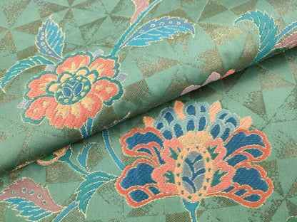 平和屋着物●ファッションデザイナー　HIROKO KOSHINO　コシノヒロコ　六通柄袋帯　更紗花文　金糸　正絹　逸品　AABM4695pf