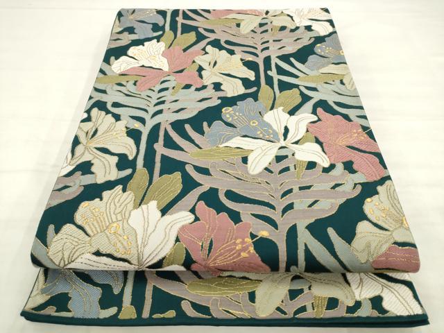 平和屋着物●六通柄袋帯　草花文　金糸　正絹　逸品　AABM4698pf