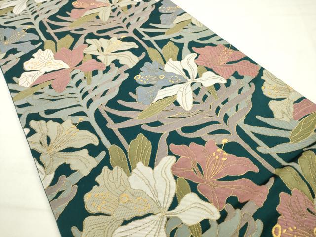 平和屋着物●六通柄袋帯　草花文　金糸　正絹　逸品　AABM4698pf