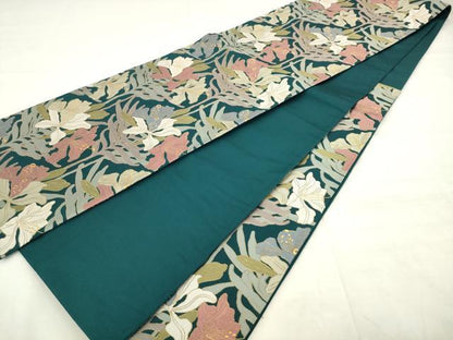 平和屋着物●六通柄袋帯　草花文　金糸　正絹　逸品　AABM4698pf
