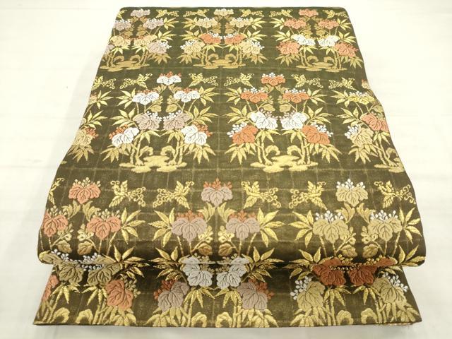 平和屋着物●六通柄袋帯　桐竹鳳凰段変文　金糸　正絹　逸品　AABM4699pf
