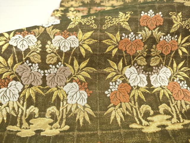 平和屋着物●六通柄袋帯　桐竹鳳凰段変文　金糸　正絹　逸品　AABM4699pf