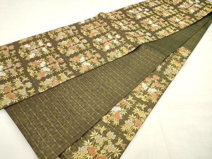 平和屋着物●六通柄袋帯　桐竹鳳凰段変文　金糸　正絹　逸品　AABM4699pf