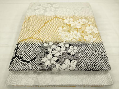 平和屋着物●六通柄袋帯　草花丸文　銀糸　正絹　逸品　AABM4700pf