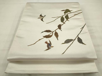 平和屋着物●染色作家　草野一騎　太鼓柄袋帯　花鳥文　正絹　逸品　AABM4702pf