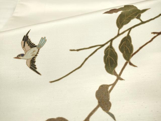 平和屋着物●染色作家　草野一騎　太鼓柄袋帯　花鳥文　正絹　逸品　AABM4702pf