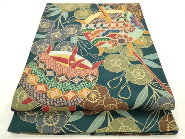 平和屋着物●西陣　白綾苑大庭　六通柄袋帯　草花文　金糸　正絹　逸品　AABM4706pf