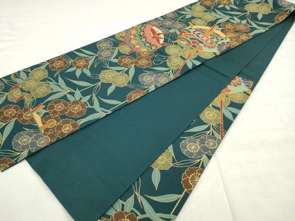 平和屋着物●西陣　白綾苑大庭　六通柄袋帯　草花文　金糸　正絹　逸品　AABM4706pf