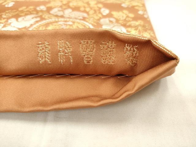 平和屋着物●龍村晋謹製　全通柄袋帯　天平唐草鳳凰文錦　金銀糸　正絹　逸品　AABM4714pf