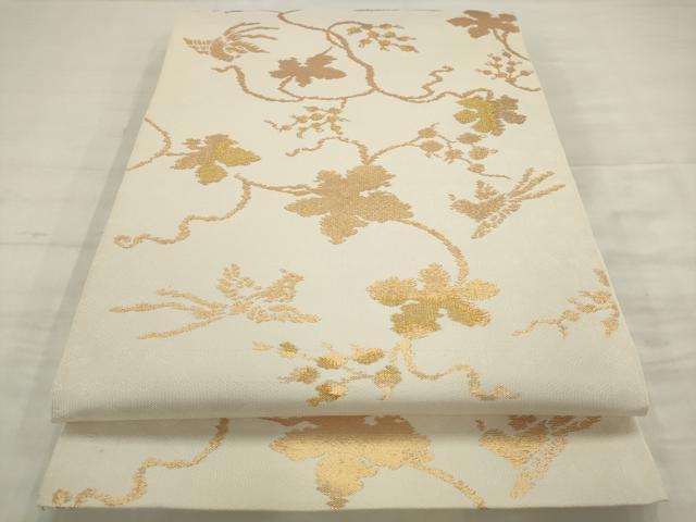 平和屋着物●全通柄　本袋帯　花鳥文　金糸　正絹　逸品　AABM4717pf