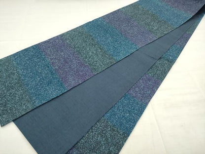 平和屋着物●全通柄袋帯　紬地　横段霞文　正絹　逸品　AABM4719pf