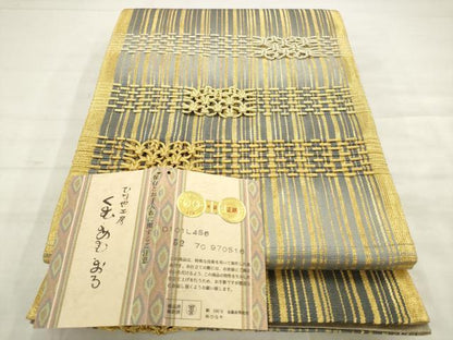 平和屋着物●西陣　ひなや工房　くむ・あむ・おる　伊豆蔵明彦　太鼓柄袋帯　横段文　金糸　証紙付き　正絹　逸品　AABM4721pf