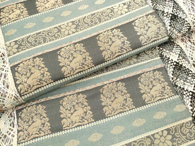 平和屋着物●両面全通柄袋帯　リボン織　花兎　金糸　正絹　逸品　AABM4722pf