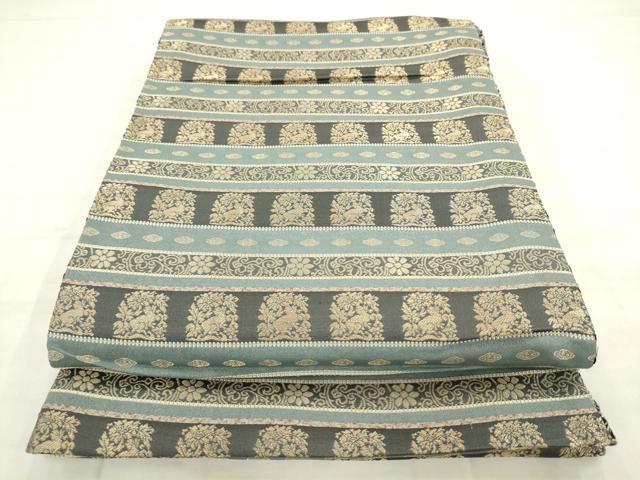 平和屋着物●両面全通柄袋帯　リボン織　花兎　金糸　正絹　逸品　AABM4722pf