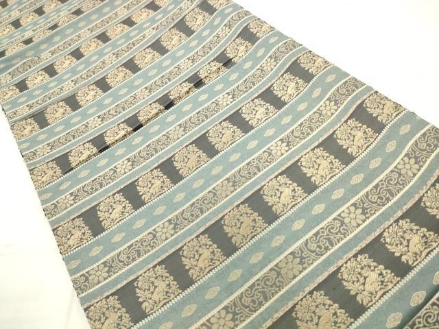 平和屋着物●両面全通柄袋帯　リボン織　花兎　金糸　正絹　逸品　AABM4722pf