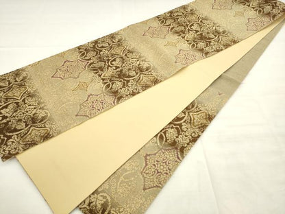 平和屋着物●六通柄袋帯　葡萄蔦の葉文　金糸　正絹　逸品　AABM4727pf