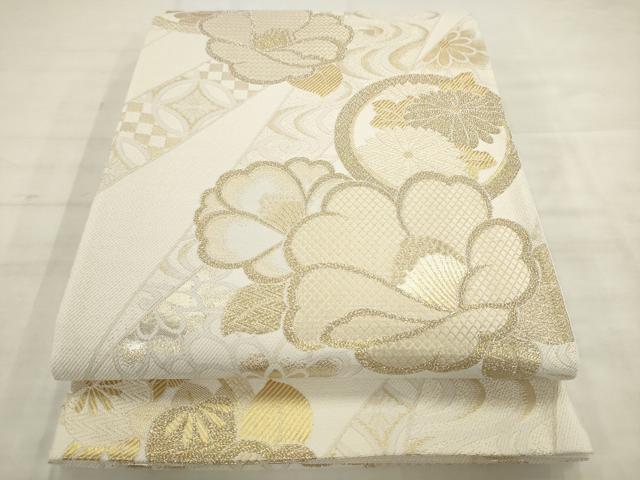 平和屋着物●六通柄袋帯　流水草花文　金銀糸　正絹　逸品　AABM4738pf