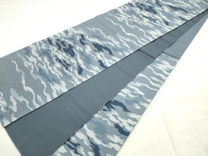 平和屋着物●六通柄袋帯　藍染　友禅墨流し　正絹　逸品　AABM4745pf