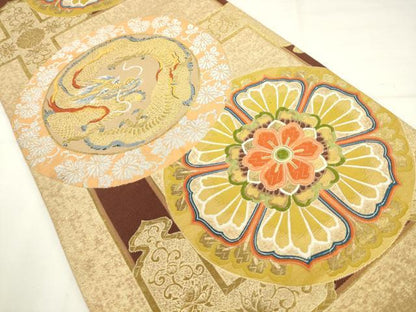 平和屋着物●六通柄袋帯　唐織　竜の丸文　金銀糸　正絹　逸品　AABM4752pf