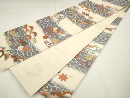 平和屋着物●六通柄袋帯　唐織錦　露芝におしどり文　金糸　正絹　逸品　AABM4753pf