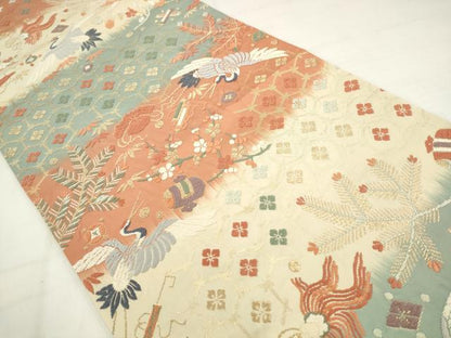 平和屋着物●六通柄袋帯　唐織　飛鶴吉祥文　金糸　正絹　逸品　AABM4774pf