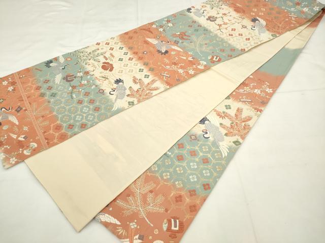 平和屋着物●六通柄袋帯　唐織　飛鶴吉祥文　金糸　正絹　逸品　AABM4774pf