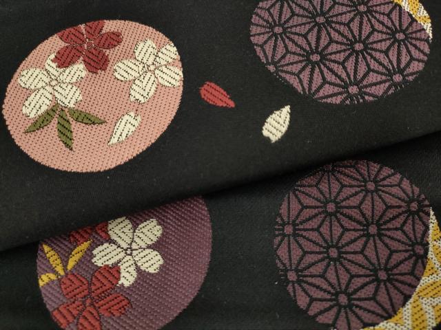 平和屋着物●九寸名古屋帯　吉祥花丸文　黒地　正絹　逸品　AABM4775pf