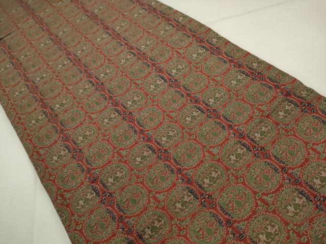 平和屋着物●全通柄九寸開き名古屋帯　円文白虎朱雀錦　正絹　逸品　AABM4777pf