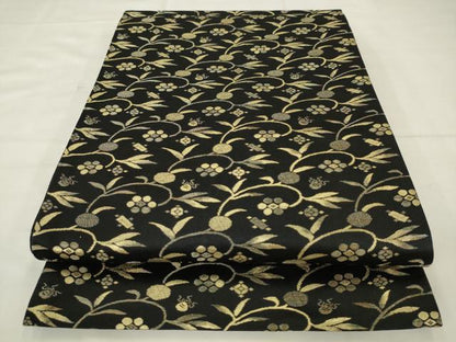 平和屋着物●六通柄京袋帯　笹蔓文　黒地　金糸　正絹　逸品　AABM4785pf