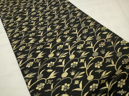 平和屋着物●六通柄京袋帯　笹蔓文　黒地　金糸　正絹　逸品　AABM4785pf