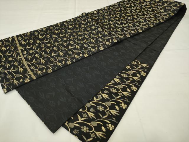 平和屋着物●六通柄京袋帯　笹蔓文　黒地　金糸　正絹　逸品　AABM4785pf