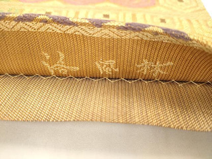 平和屋着物●洛風林　工芸帯地　全通柄袋帯　亀甲花文　金糸　正絹　逸品　AABM4789pf
