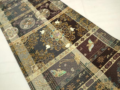 平和屋着物●螺鈿作家　藤本隆士　袋帯　螺鈿　鳳凰花文　正絹　逸品　AABM4791pf